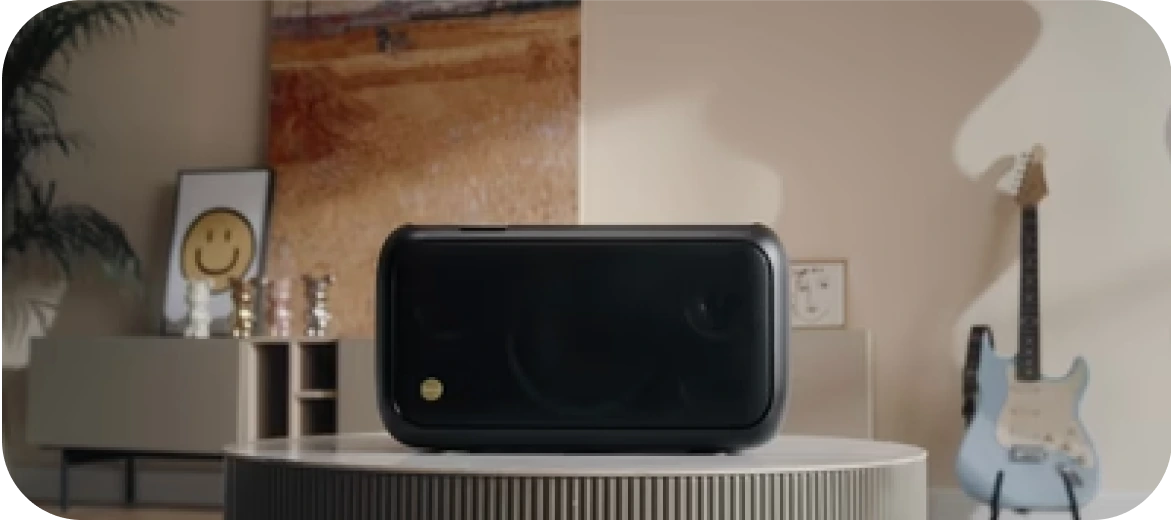 Karaoke speaker system on a shelf